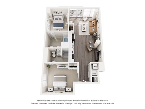 Floor plan for 2 beds, 2 baths, 913 sqft